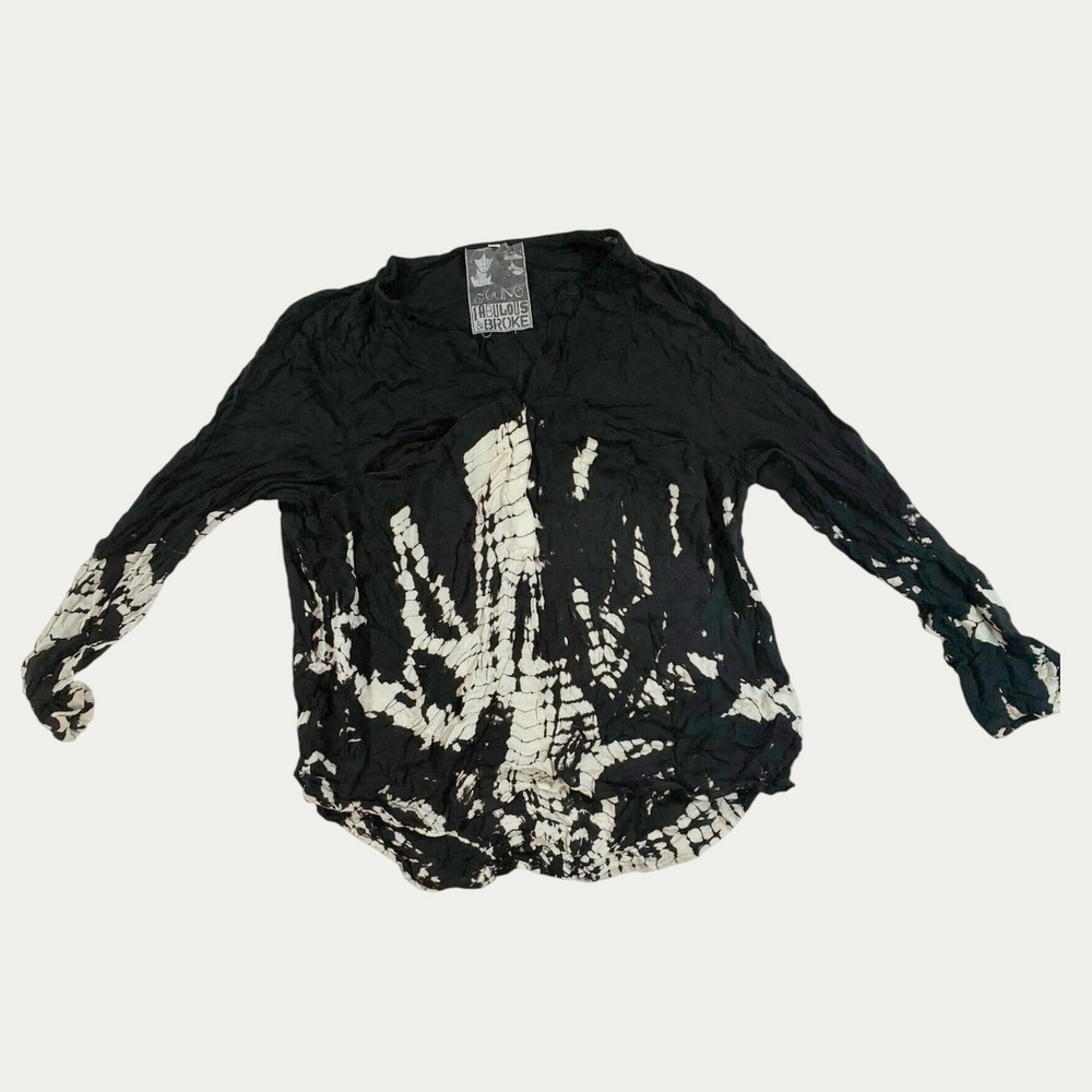 Young Fabulous & Broke Women's Tie Dye Long Sleeve Top Size Large Black R65